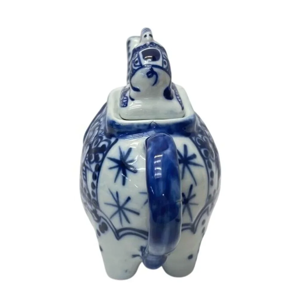 Blue & White Elephant Teapot with Lid | Chinoiserie Style - Picture 4 of 7